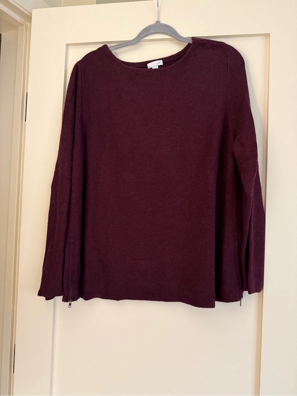 J Jill Women's Side-Zip Crewneck Sweater - Burgundy